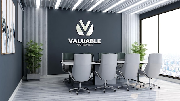 PSD realistic company logo mockup in the office meeting room