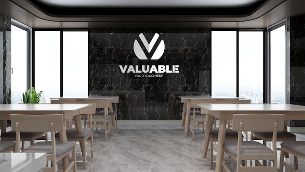 Realistic company wall logo mockup in the luxury office break or kitchen room