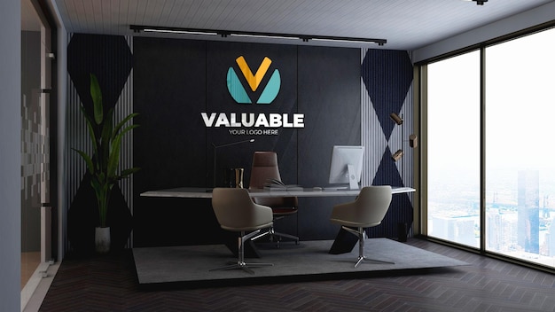 realistic company wall logo mockup in the modern office business manager room