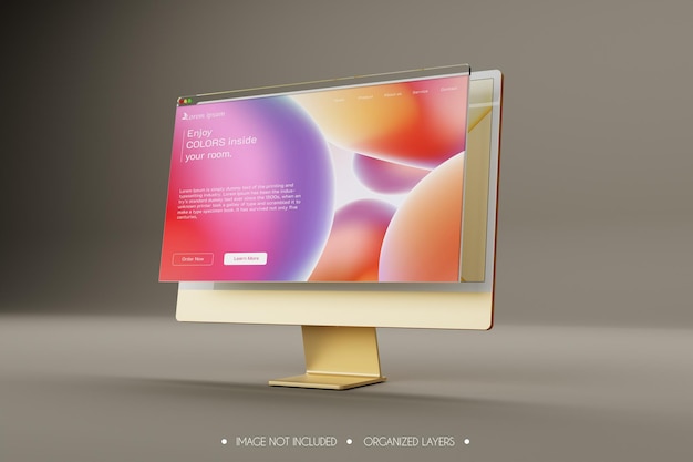 PSD realistic computer screen with web browser window for landing page mockup