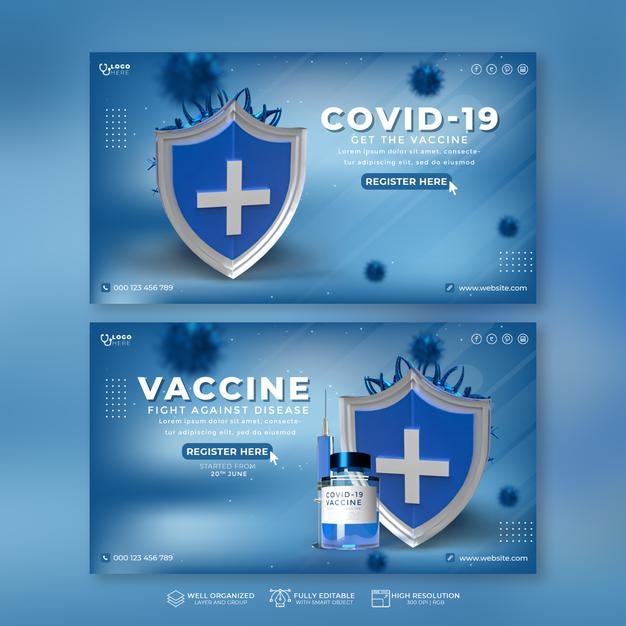 PSD collezione di banner realistici per il vaccino contro il covid