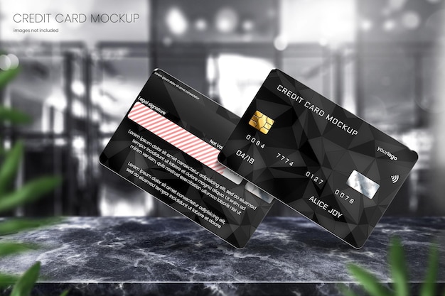 PSD realistic credit card mockup to display front and back designs