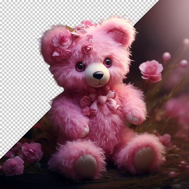 PSD realistic cute teddy bear isolated with transparent background for valentine day decoration