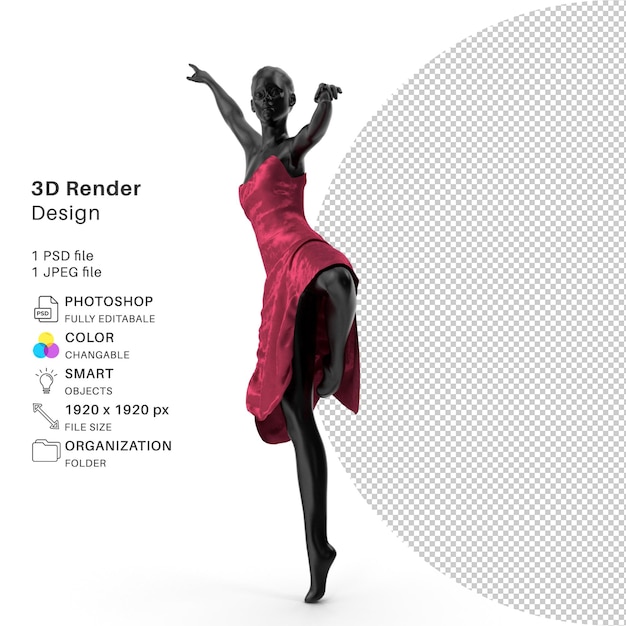 PSD realistic dance pose dress female mannequins 3d modeling psd file