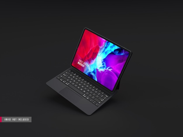 Realistic dark tablet pro mockup, with keyboard