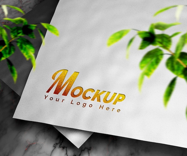 PSD realistic debossed and embossed logo mockup on paper texture background