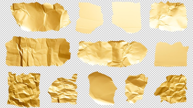 PSD Реалистичный набор различных типов золотой рваной бумаги с прозрачным фоном золотой рваный рыхлитель