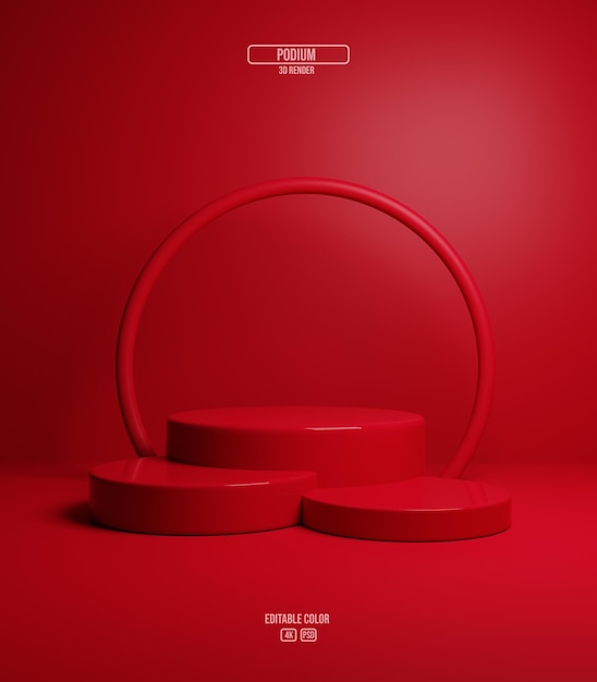 realistic display for product presentation red podium 3d rendering