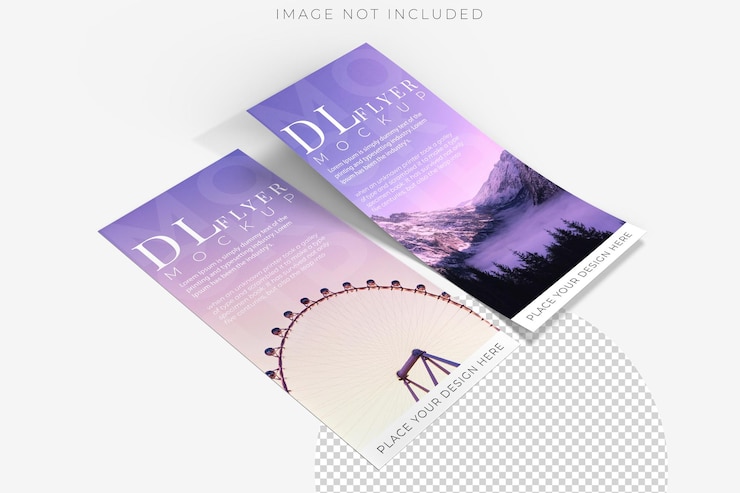 PSD realistic dl flyer blank mockup template isolated on background empty 3d landscape paper template for flyer wedding invitation postcard gift card note cards voucher greeting card brochure