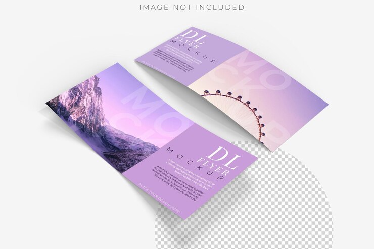 PSD realistic dl flyer blank mockup template isolated on background empty 3d landscape paper template for flyer wedding invitation postcard gift card note cards voucher greeting card brochure