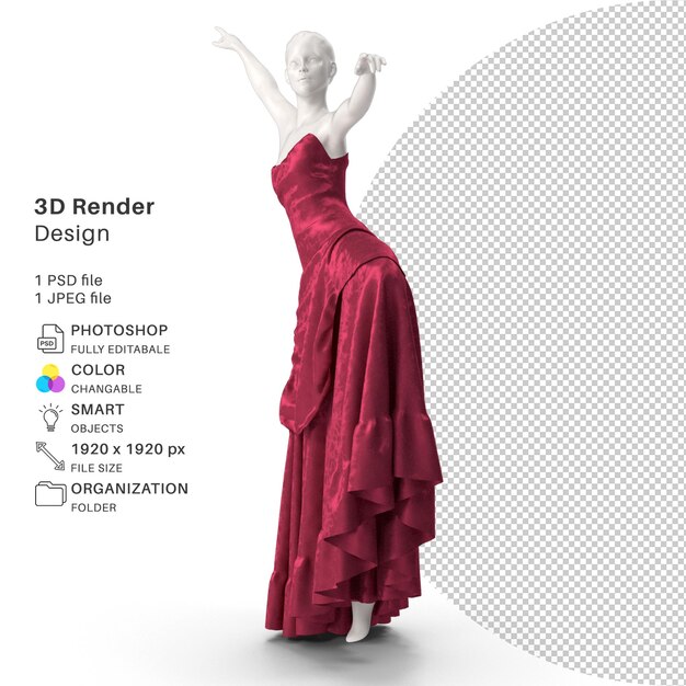 Realistic dresses on female mannequins 3d modeling psd file