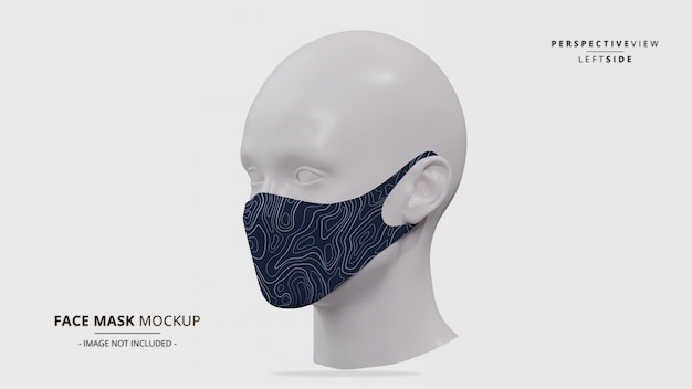 Vista laterale sinistra realistica del mockup della maschera per il viso dell'orecchio