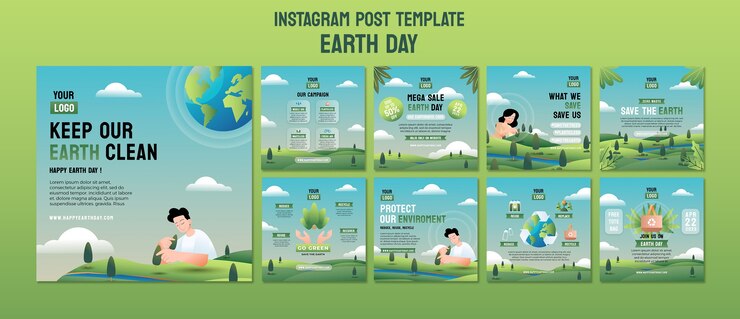 PSD realistic earth day celebration instagram posts