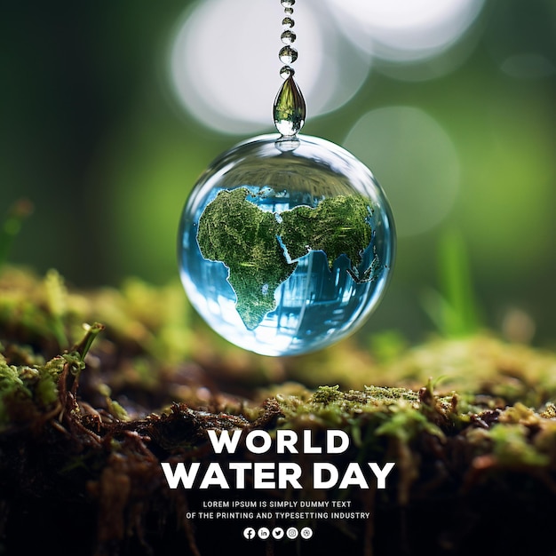 Realistic Earth inside a water drop background