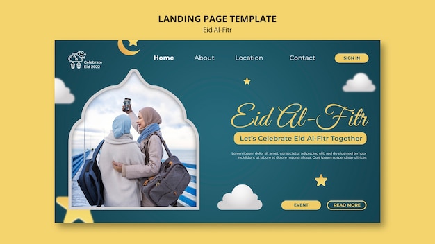 PSD realistic eid al fitr landing page template