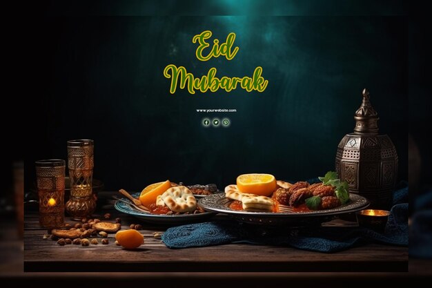 PSD realistic eid mubarak islamic eid festival