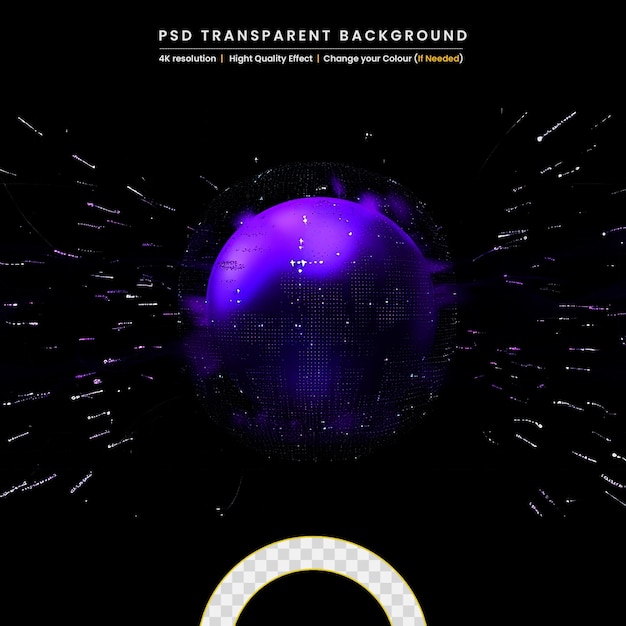 PSD realistic electric ball or abstract plasma sphere on transparant background
