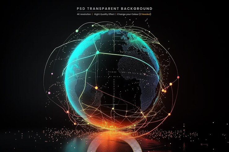 PSD realistic electric ball or abstract plasma sphere on transparant background