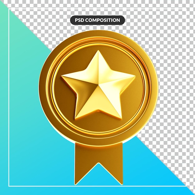 PSD realistic and elegant carved golden star badge ribbon