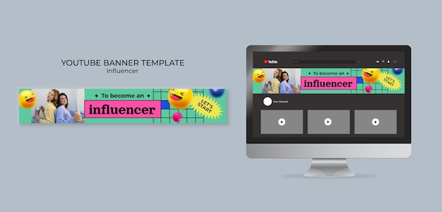 PSD realistic emoji influencer youtube banner