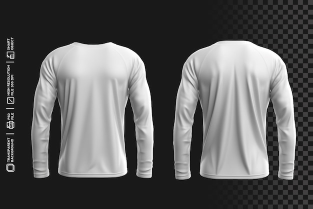 PSD realistic and eyecatching front and back 3d view long sleeve oneck tshirt design without background