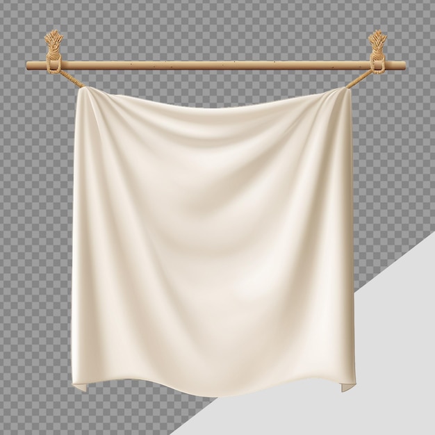 PSD realistic fabric banner hanging on ropes png isolated on transparent background