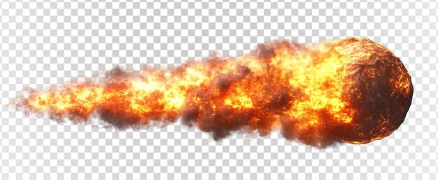 realistic falling comet burning meteor falling isolated on transparent background generative ai