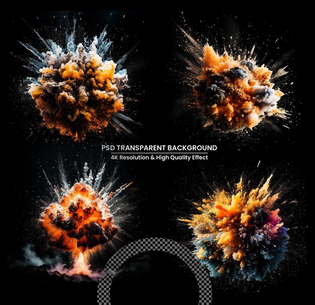 PSD realistic fiery explosion busting over a black background