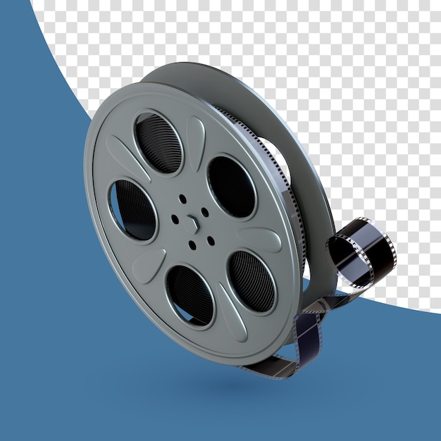 Realistic film reel rendered illustration 3D icon on isolated transparent background