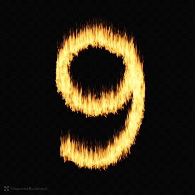 PSD realistic fire flame burning bright  number 9 nine font