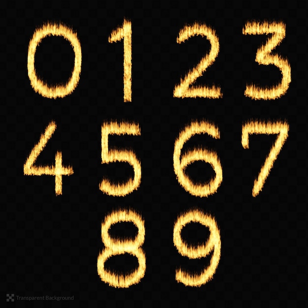 Realistic fire flame burning bright  number font set