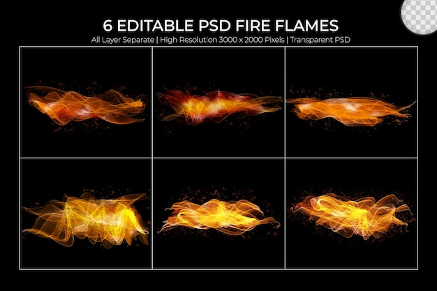 PSD realistic fire flames transparent set