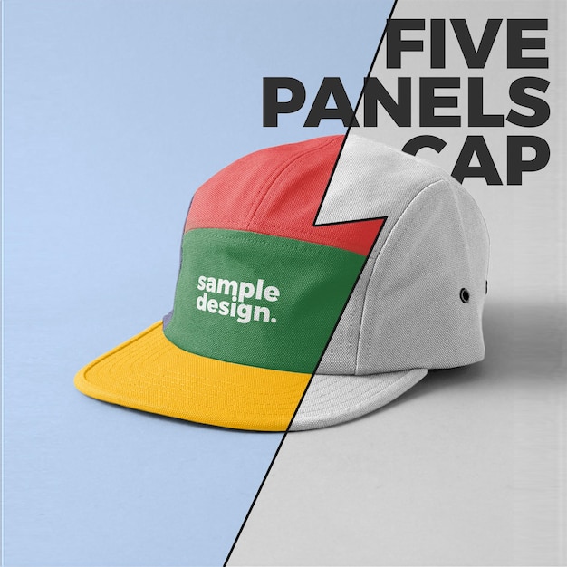 Realistic Five Panels Cap Mockup Template