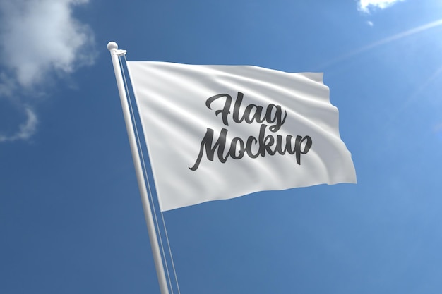 Realistic flag mockup with blue sky