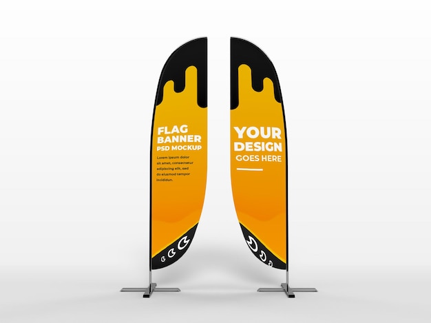 PSD realistic flag vertical banner advertising and branding campaign mockup