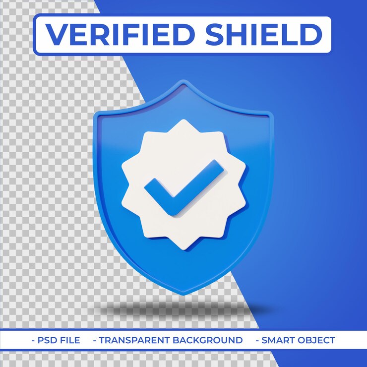 PSD realistic flat 3d verified user shield icon isolated