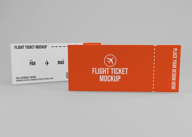 PSD realistic flight ticket mockup design isolated