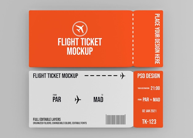 PSD realistico design mockup biglietto aereo isolato