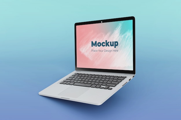 Realistic floating laptop mockup design template