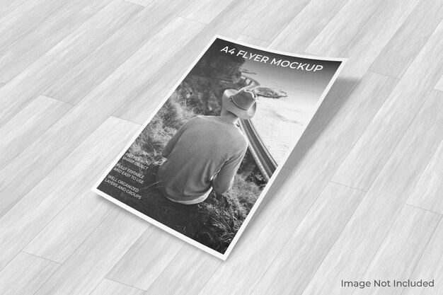 Realistic flyer brochure mockup with shadow overlay