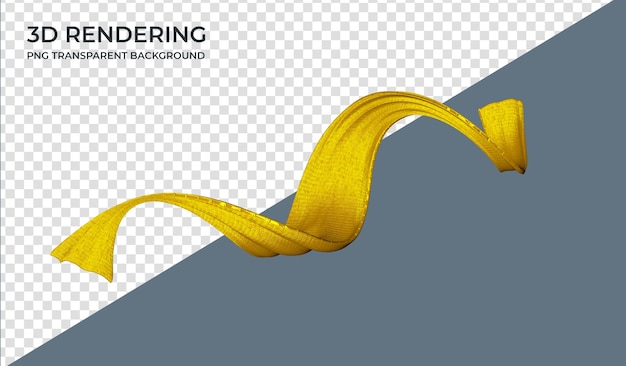 PSD realistic flying fabric with yellow color 3d rendering transparent background