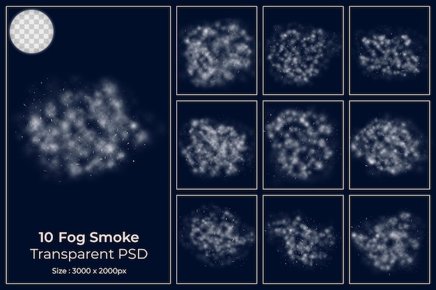 Realistic fog Steam fogs clouds set