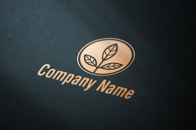 Realistic foil logo mockup on dark paper