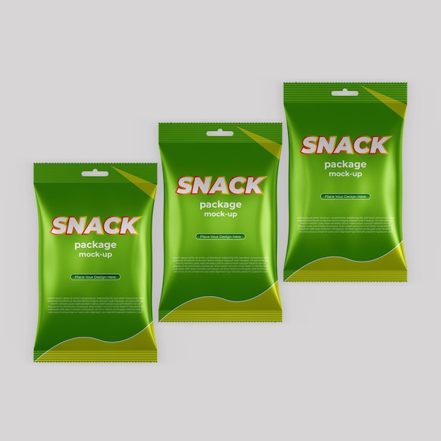 Realistic foil snack bag packaging mockup
