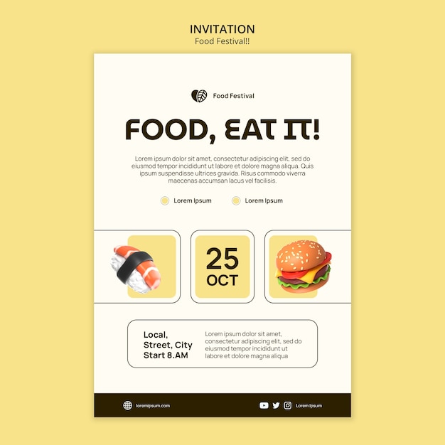 PSD realistic food festival invitation template