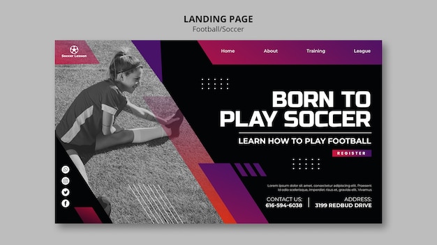 PSD リアルなサッカーのランディングページのデザインテンプレート