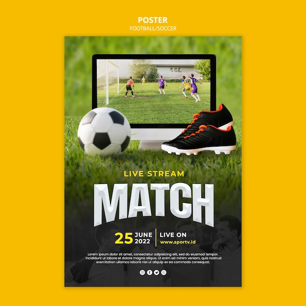 PSD design del modello di poster di calcio realistico