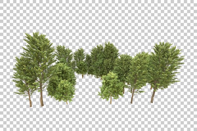 Realistic forest isolated on transparent background 3d rendering illustration