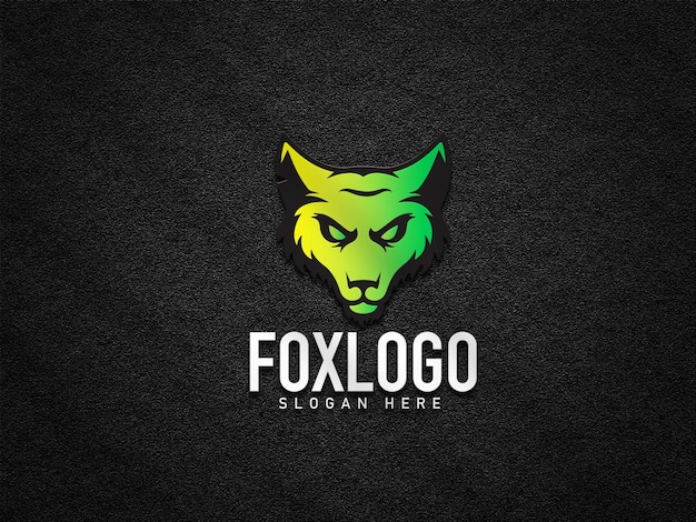 PSD realistic fox logo mockup on paper background