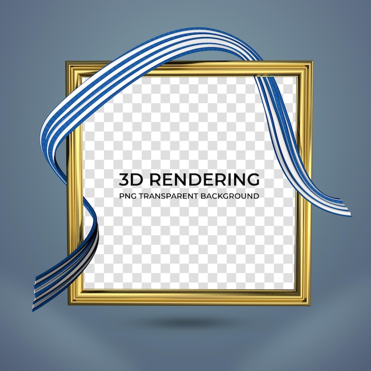 PSD 具有希腊国旗颜色 3d 渲染透明背景的现实框架和<unk>带